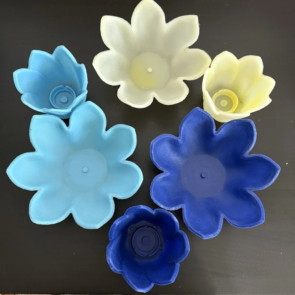 Vintage Lotus Lite Floating Pool Candle Holder Set of 3 Blue Candle-Glo Made USA